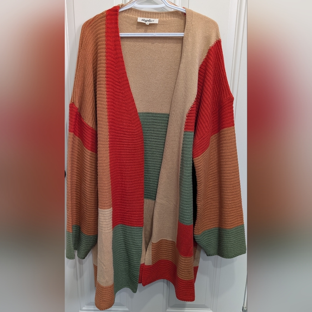 Haptics Women's Colorblock Open Front Cardigan - Red, Green, Tan